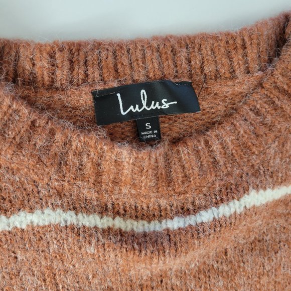 Lulus Crew Neck Loose Fit Acrylic Blend Sweater, Ladies Size Small Rust/Cream - Picture 5 of 11
